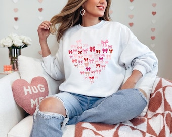 Pink Bow Heart Sweatshirt | Heart-Shaped Bow Pattern