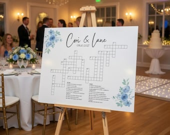 Personalized Floral Wedding Crossword Puzzle, Sip and Solve Game Sign