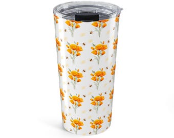 California Poppy Tumbler | 20oz Stainless Steel Floral Travel Mug (Includes Straw)
