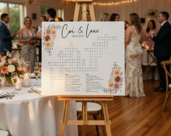 Personalized Floral Wedding Crossword Puzzle Foam Board | Sip and Solve Game Sign