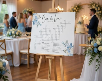 Personalized Wedding Crossword Foam Board, Couples Name Sign with Floral Corners | Reception Game