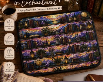 Stained Glass Bookshelf Laptop Sleeve | Cozy Book Lover Computer Case