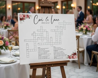 Personalized Floral Wedding Crossword Puzzle Sign | Sip and Solve Game
