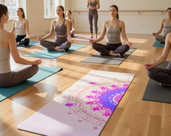 Gradient Ombre Mandala Yoga Mat | Non-Slip Microfiber Suede, Natural Rubber Exercise Mat