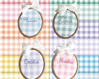 Custom Gingham Embroidered Baby Name Sign