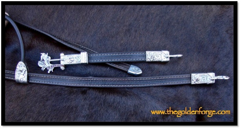 Headstall Leather Headstall/Horse Bridle with Silver and Gemstones image 1