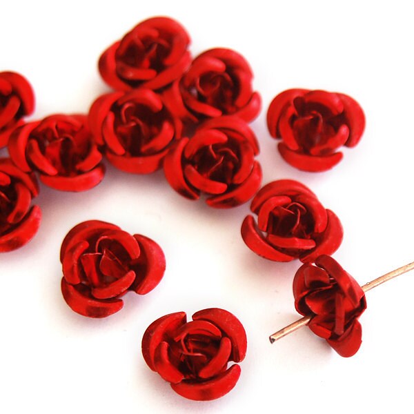 50pcs Red Aluminum Metal Flower Beads 6mm
