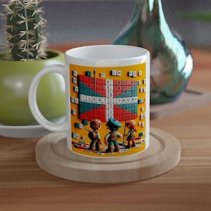 Mug enfant Euskadi « Ikurriña Puzzle » | Mug basque pour le petit-déjeuner des enfants, céramique de haute qualité, cadeau basque original