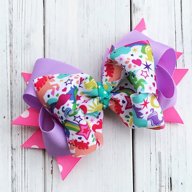 Unicorn Bow, Rainbow Bows, Birthday Bow Spike Bow image 1