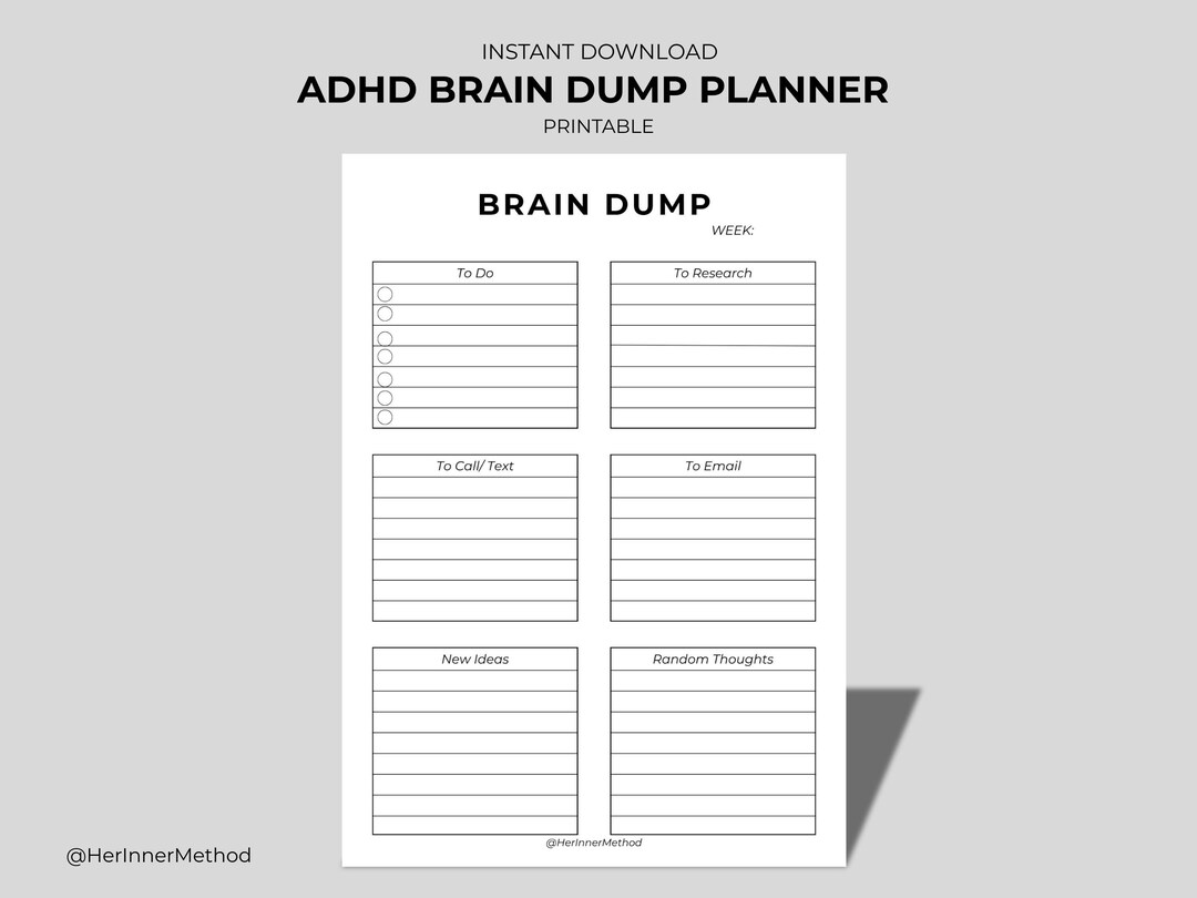 Brain Dump Planner Printable | Minimal Mental Clarity Worksheet | ADHD ...