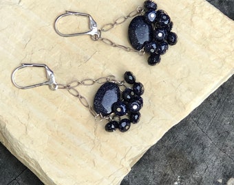 blue goldstone silver earrings