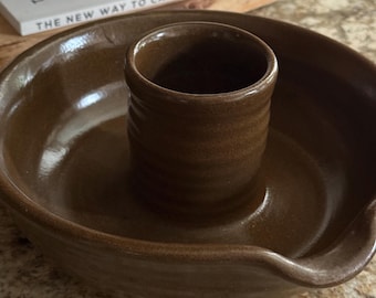 Brown Ceramic Chicken Roaster with Liquid Bowl And Pour Spout