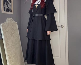 Halloween-Kostüm für Damen, Gothic-Nonnen-Outfit als Geschenk für sie, Cosplay-Kleid-Set mit Kopfschmuck, Idee für eine Horror-Mottoparty, Gruseliger Look für die Jahreszeit