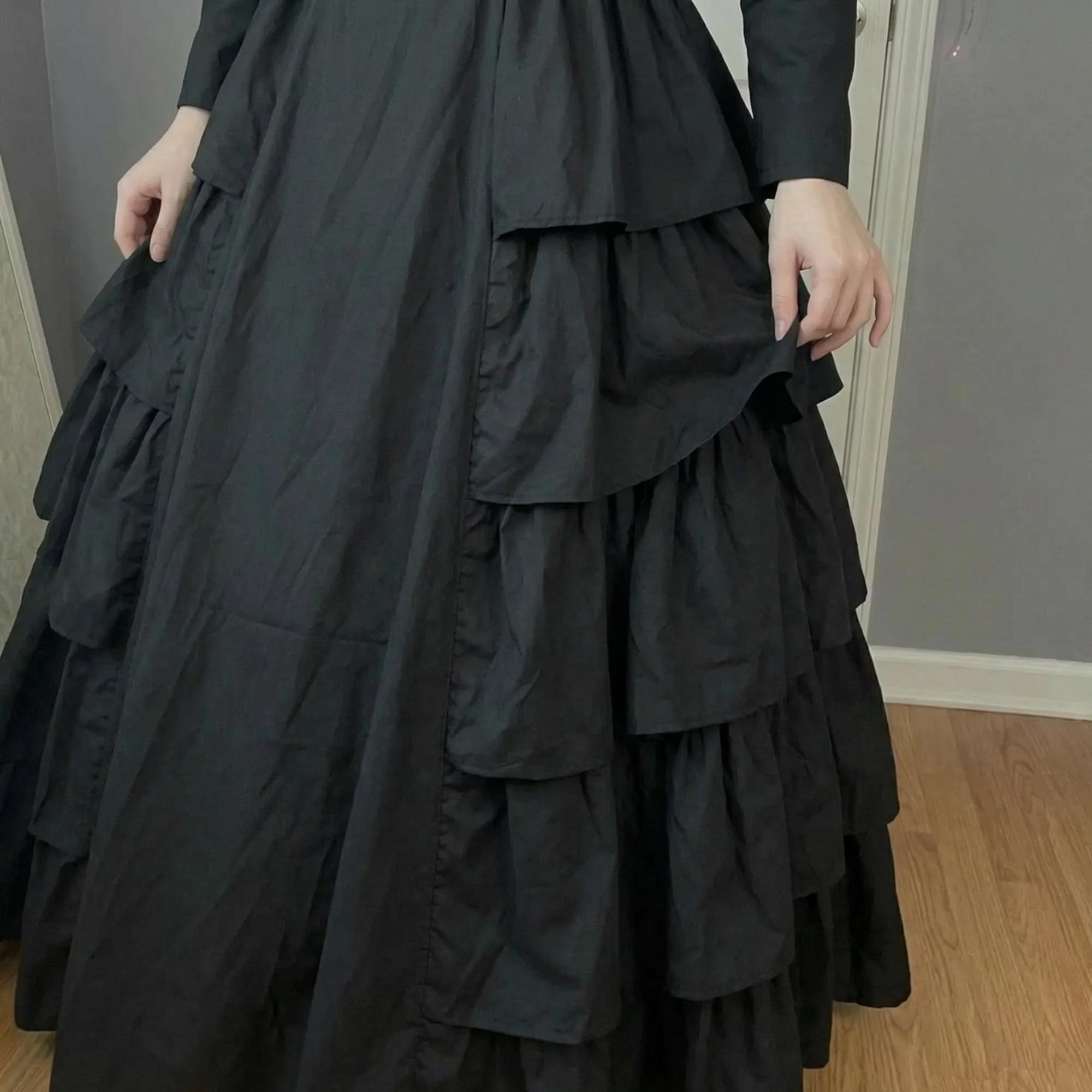 Gothic Victorian Ball Gown Women Long Sleeve Black Maxi Dress Tiered ...