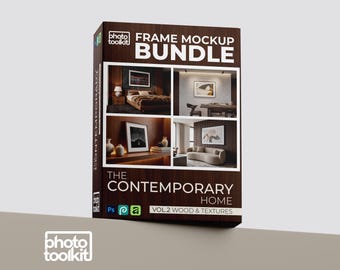 Pacchetto mockup di cornici contemporanee Vol 2 / 4 modelli PSD di cornici per foto con texture in legno / Mockup di case moderne / Oggetto intelligente / Scarica