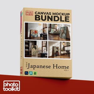 Japanese Home Canvas Mockup Bundle | Japandi Interiors | 4-Pack PSD Mockups Vol.1