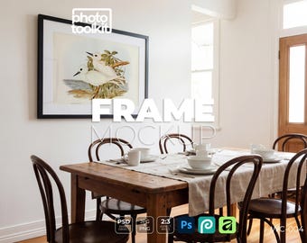 Cottage Dining Room Frame Mockup | Rustic Farmhouse Photo Frame PSD | Timber Table Scene | Smart Object Mockup | Instant Download