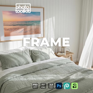 Maqueta PSD de marco de dormitorio costero / Marco de madera natural / 2:3 / Arte mural fotográfico / Estilo Queenslander / Plantilla de objeto inteligente