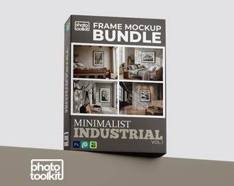 PSD Rahmen Mockup Bundle | Minimalist Industrial Vol.1 | Beton Loft Schlafzimmer Eingangsbereich | Kunstdruck