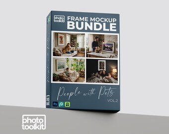 Frame Mockup Bundle | People with Pets Vol.2 | 4 Lifestyle PSD Mockups | Sunroom Kitchen Bedroom | Photography Mockup
