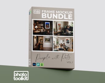 Frame Mockup Bundle | People with Pets Vol.1 | 4 Lifestyle PSD Mockups | Library Hallway Living Room | Photography Mockup