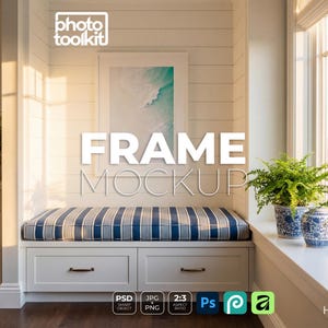 Hamptons Daybed Mockup, 2:3 Ratio Frame, Coastal Sunroom Interior, White Wood Furniture, Digital Wall Art Display, PSD Smart Object