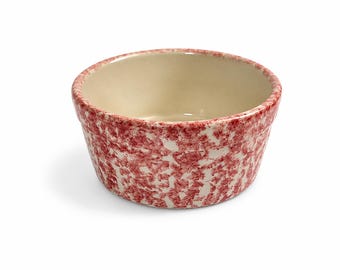 Vintage Roseville rode Spongeware ramekin | Aardewerk puddingvormpje, landelijke keukendecoratie