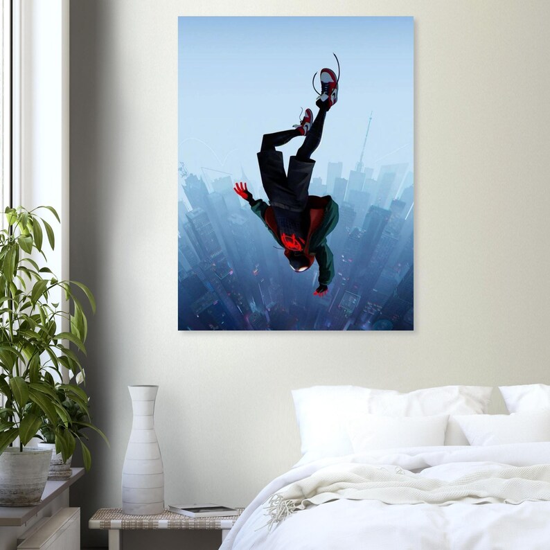 Poster di Miles Morales / Decorazione murale Spider-Verse / Stampa a fumetti di Spiderman / Decorazione Blue City immagine 7