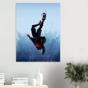 Poster di Miles Morales / Decorazione murale Spider-Verse / Stampa a fumetti di Spiderman / Decorazione Blue City immagine 3
