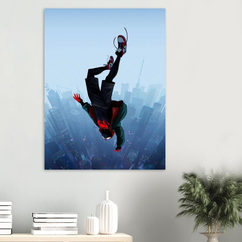 Poster di Miles Morales / Decorazione murale Spider-Verse / Stampa a fumetti di Spiderman / Decorazione Blue City immagine 3