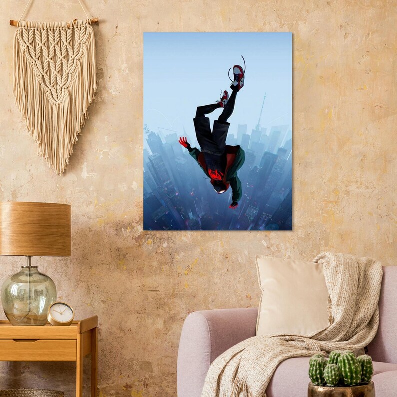 Poster di Miles Morales / Decorazione murale Spider-Verse / Stampa a fumetti di Spiderman / Decorazione Blue City immagine 8