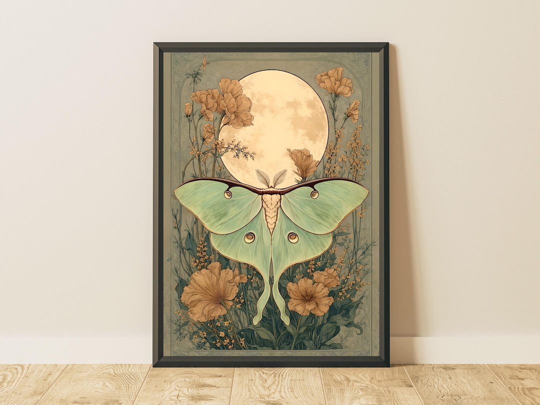 Moon Moth Wall Art, Lunar Butterfly Print, Vintage Botanical Decor - Etsy