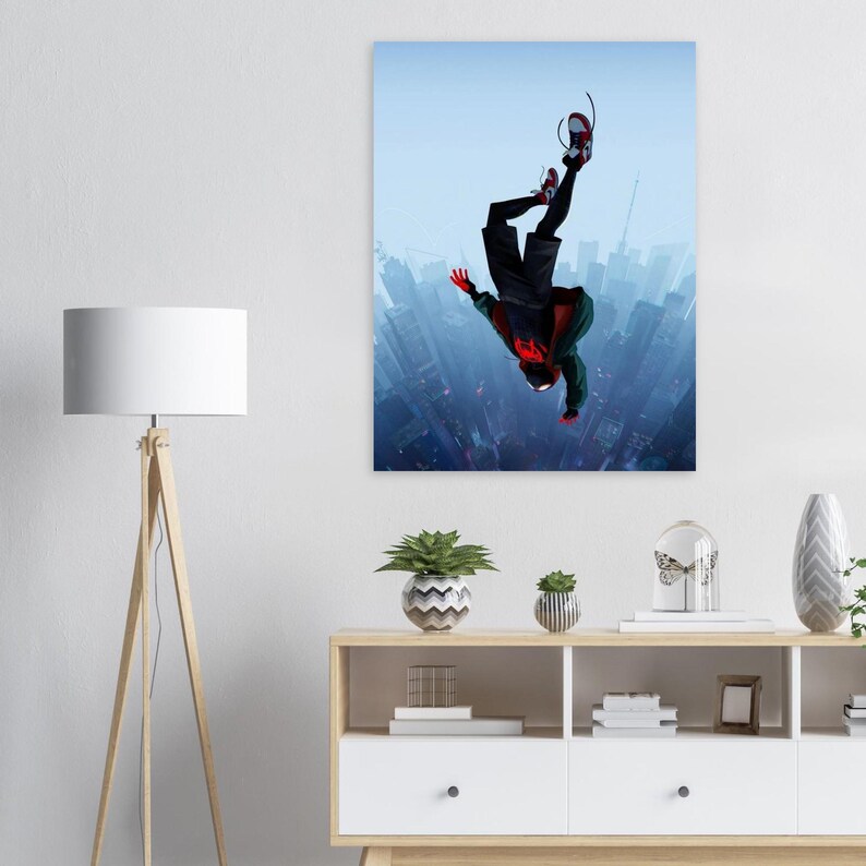 Poster di Miles Morales / Decorazione murale Spider-Verse / Stampa a fumetti di Spiderman / Decorazione Blue City immagine 4