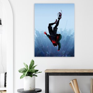 Poster di Miles Morales / Decorazione murale Spider-Verse / Stampa a fumetti di Spiderman / Decorazione Blue City immagine 9