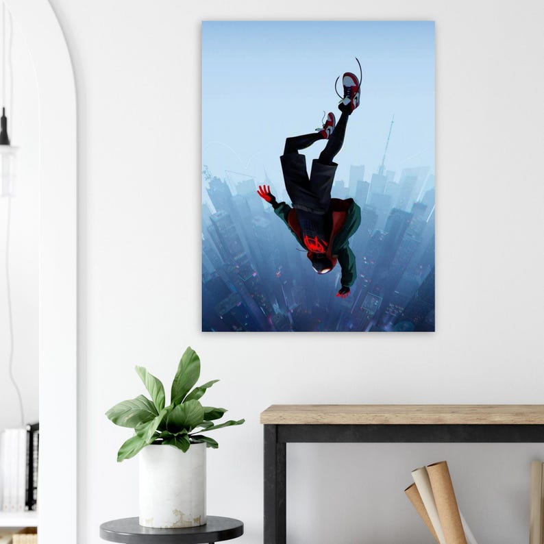 Poster di Miles Morales / Decorazione murale Spider-Verse / Stampa a fumetti di Spiderman / Decorazione Blue City immagine 9