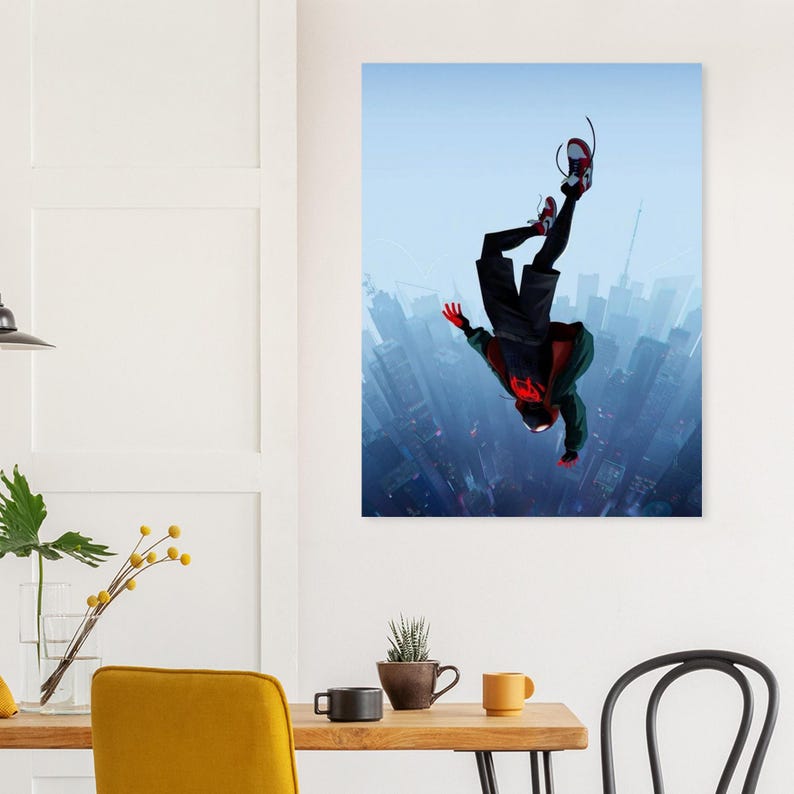 Poster di Miles Morales / Decorazione murale Spider-Verse / Stampa a fumetti di Spiderman / Decorazione Blue City immagine 6