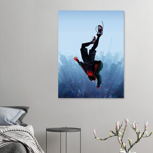 Poster di Miles Morales / Decorazione murale Spider-Verse / Stampa a fumetti di Spiderman / Decorazione Blue City immagine 5