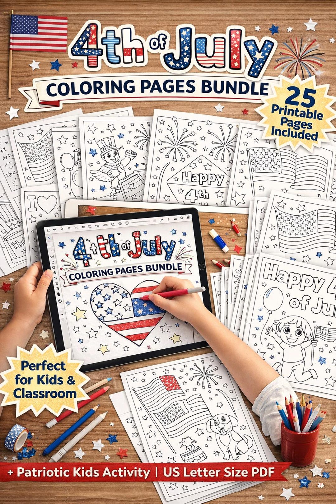 4th of July Coloring Page for Kids, Independence Day Coloring Sheet ...