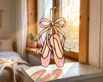Ballerina Shoes Stained Glass Pattern | Easy Ballet Slippers Suncatcher Template | Beginner Friendly Digital Download PDF | Home Decor DIY