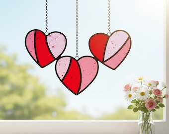 Valentine Hearts Ornament Stained Glass Sun Catcher Pattern Digital Download, Romantic Suncatcher Template, Valentine’s Day Gift Lover DIY