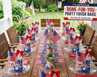 4th of July Party Favor Bags (Set of 10 Available) | Patriotic Goodie Bags for Guests | BBQ, Fireworks, Summer Party Favors | USA Theme Gift