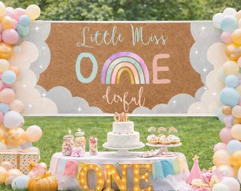 Little Miss ONEderful banner eerste verjaardag, regenboogfeestdecor (digitale download)