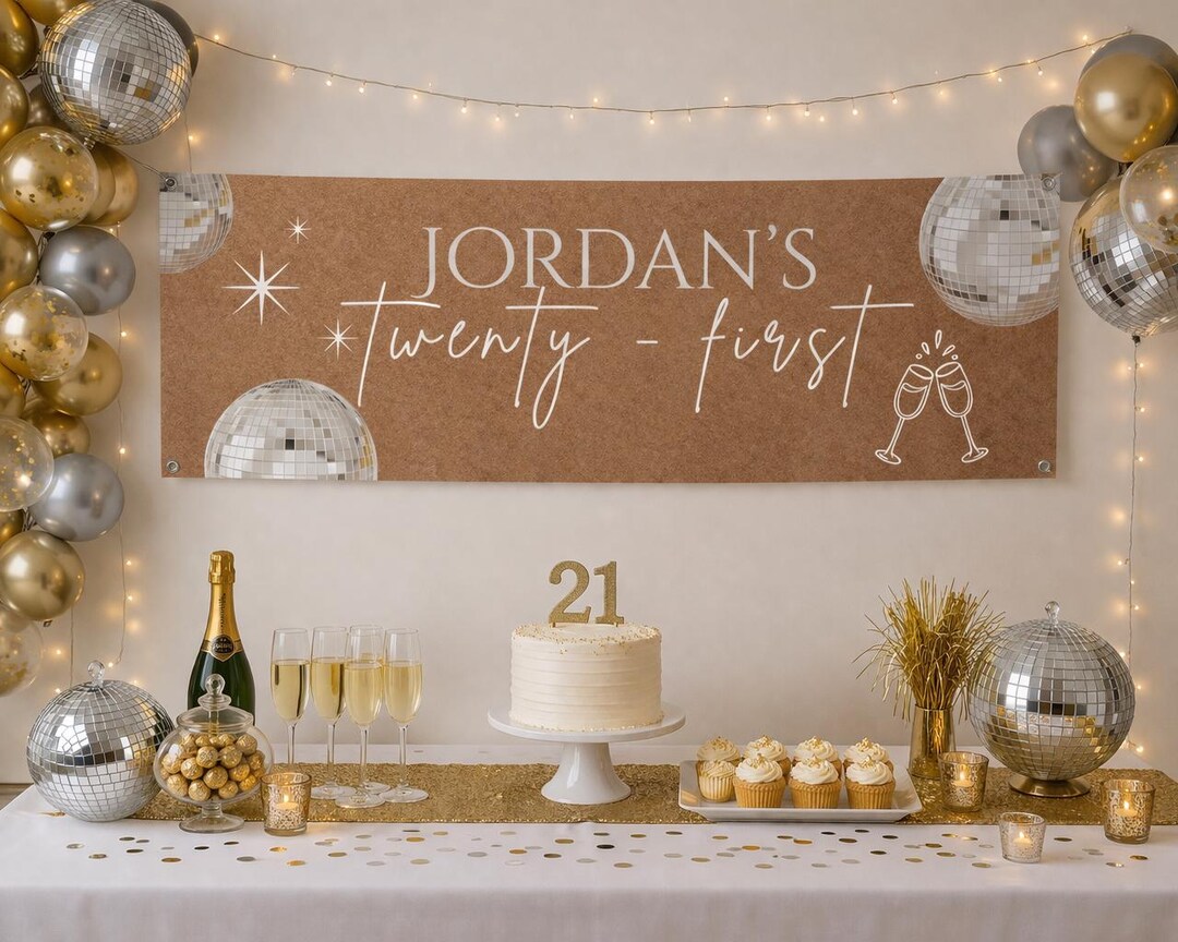 Twenty First Banner Custom Disco Birthday Banner, Twenty First Party Sign (digital Download ...