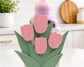 3D-geprinte zeephouder tulp voor bad en body Works, zachte zeepflessen | Wastafelopberger met bloemen