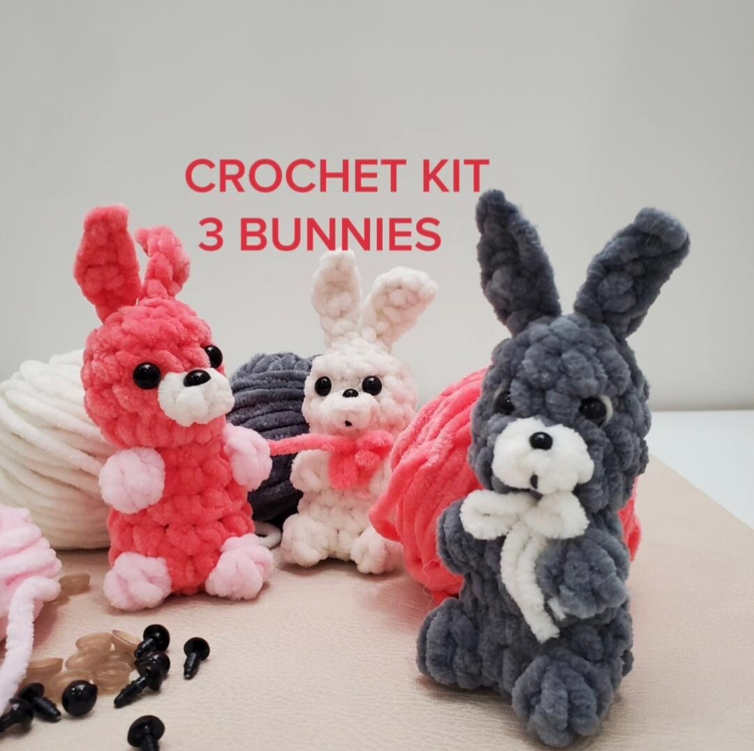 Stretched Rabbit Kit Crochet Bunny Kit: DIY Amigurumi Rabbit Doll, Craft Gift, Yarn and ...