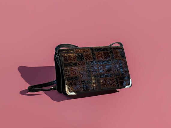 Authentic Vintage 90s Patchwork Leather Shoulder … - image 1