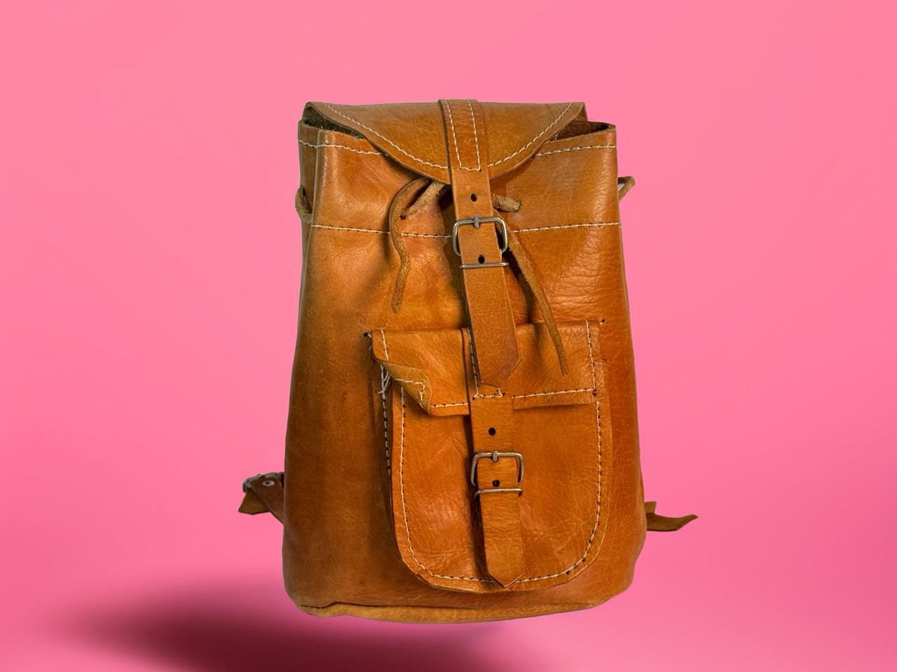 Cognac Leather Backpack - Etsy