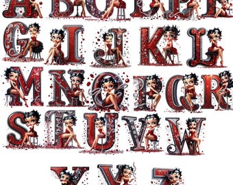 Betty Boop Alphabet PNG, Fashion Girl Letters Clipart, Chic Font (Digital Download)