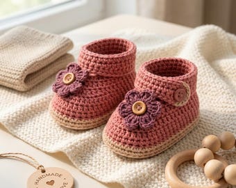 Baby Booties Crochet Pattern PDF, Easy Newborn Baby Shoes, 0-3 Months Booties, Flower Crochet Pattern, Instant Download