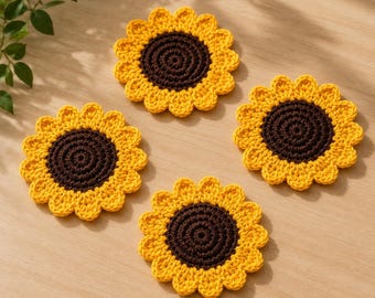 Sunflower Coaster Crochet Pattern PDF, Easy Flower Mug Rug Pattern, Crochet Sunflower Coaster, Summer Home Decor DIY,Instant Download